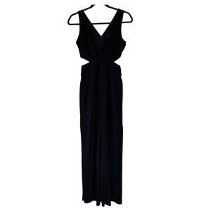 Laundry by Shelli Segal Black Jumpsuit Side Cutouts Sz 2 Deep V-Neck Wide Legs
